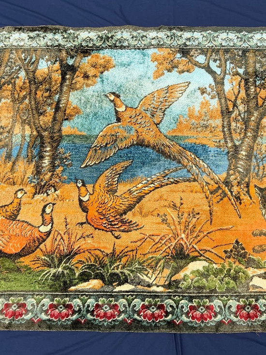 Vintage Other - Oversized VTG 1960s Italian Wall Tapestry Pheasant Fox Woodland Rug 47”x70”